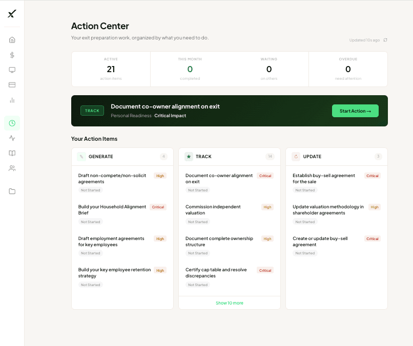 Action Center with task tracking